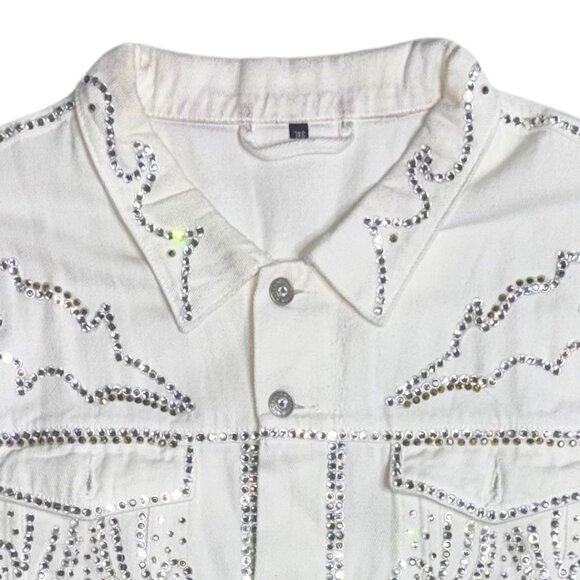 Beyoncé Cowboy Carter Inspired HM Distressed White Vest w/ Crystal Rhinestones - Picture 2 of 7